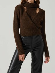 Natasha Wrap Turtleneck Sweater - Brown