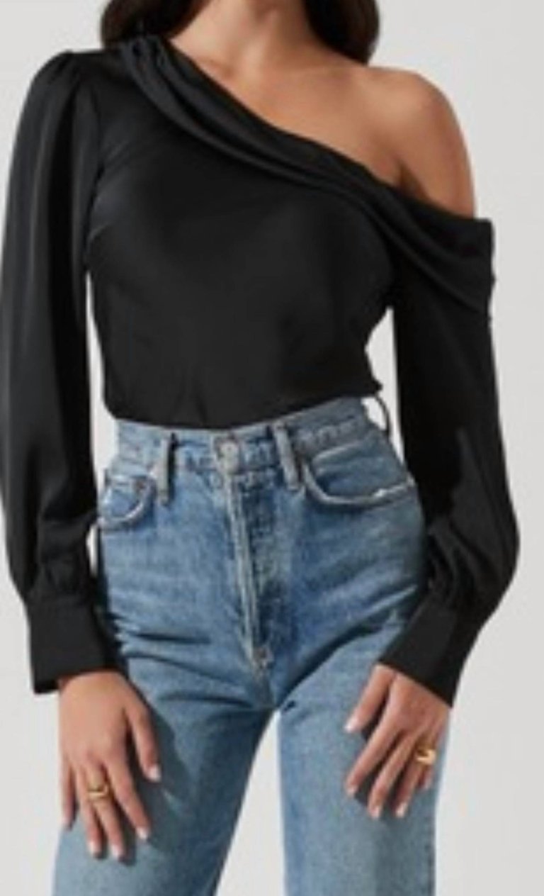 One Shoulder Satin Blouse - Black