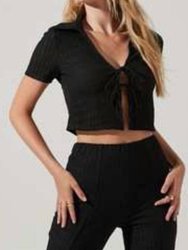 Short Sleeve Double Tie Front Top - Black