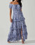 Viona Floral Off Shoulder Tiered Maxi Dress - Blue White Multi
