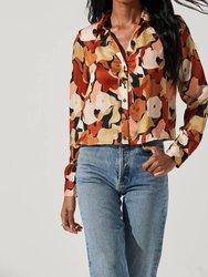 Yesenia Abstract Print Long Sleeve Top - Black Rust Floral
