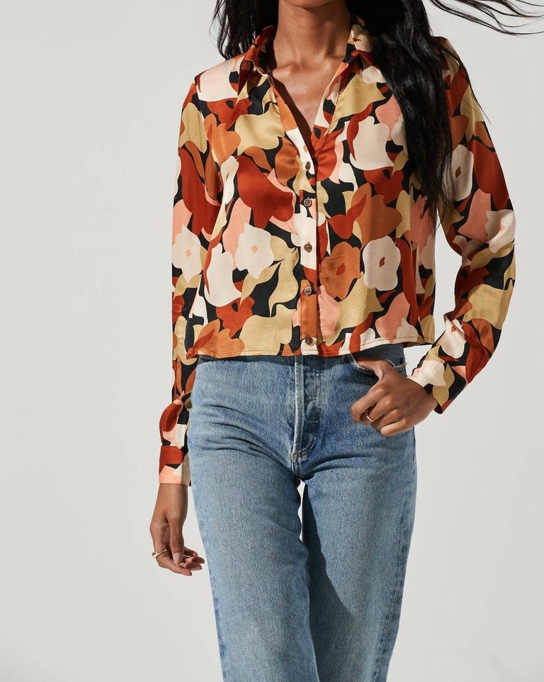 Yesenia Abstract Print Long Sleeve Top - Black Rust Floral