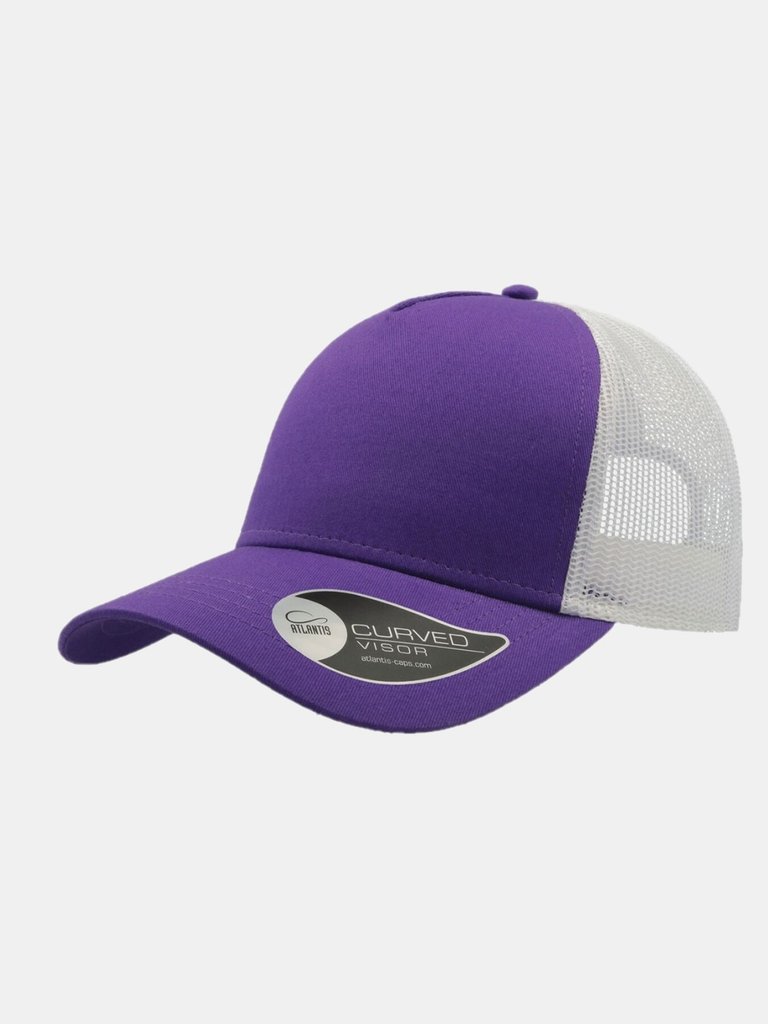 Atlantis Rapper Cotton 5 Panel Trucker Cap  - Purple/White