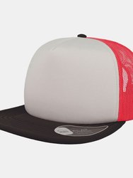 Atlantis Unisex Snap 90s Flat Visor 5 Panel Trucker Cap (White/Red/Black) - White/Red/Black