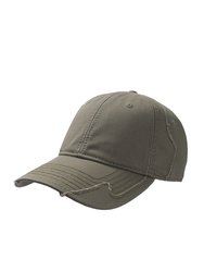 Hurricane Weathered 6 Panel Cap With Raw Edges - Olive - Olive