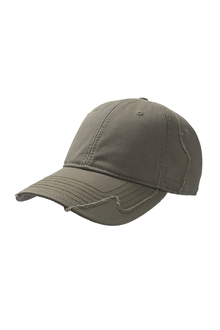 Hurricane Weathered 6 Panel Cap With Raw Edges - Olive - Olive