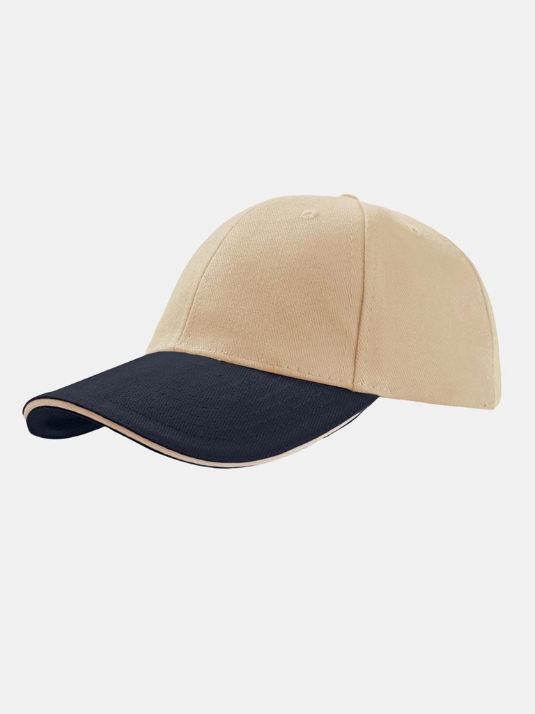 Liberty Sandwich Heavy Brush Cotton 6 Panel Cap - Pack Of 2 - Natural/Navy - Natural/Navy