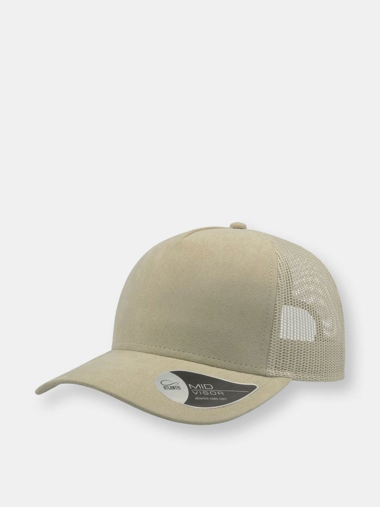 Rapper Faux Suede 5 Panel Trucker Cap - Beige - Beige