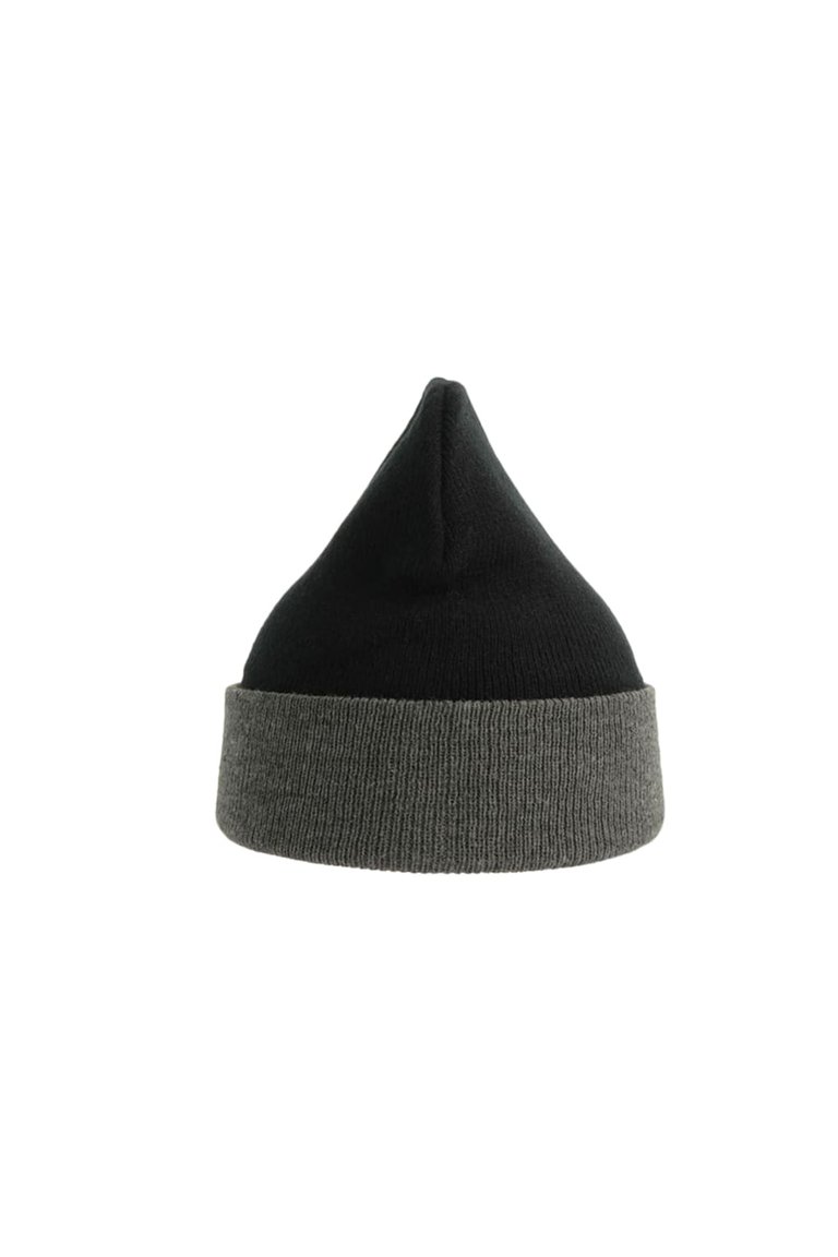 Wind Double Skin Beanie With Turn Up (Black/Gray)