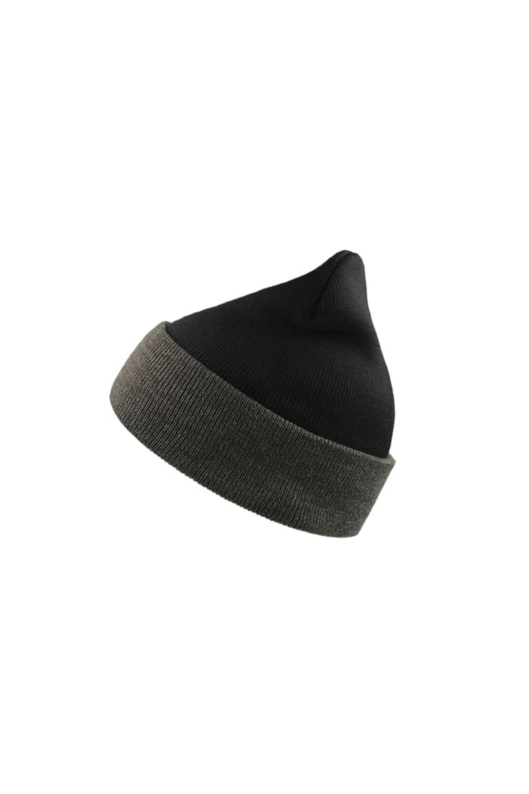 Wind Double Skin Beanie With Turn Up (Black/Gray) - Black/Gray