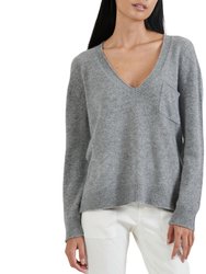 Cashmere Deep V-Neck Pocket Sweater - Heather Fog
