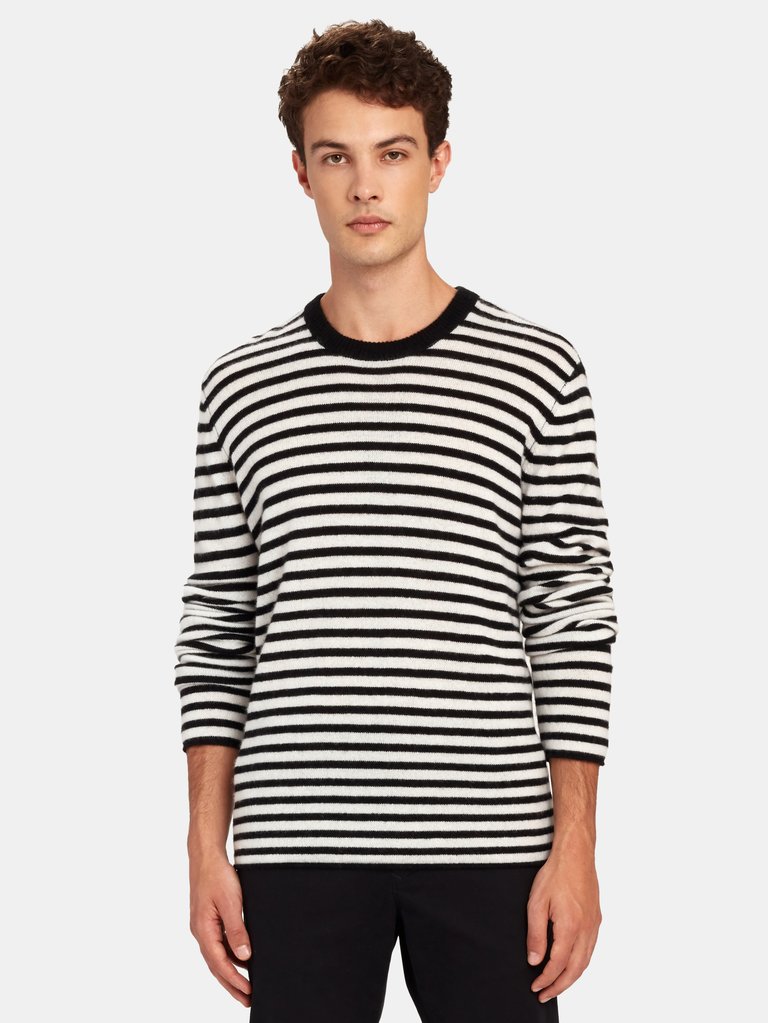 Cashmere Stripe Crewneck Sweater - Black/Chalk Stripe