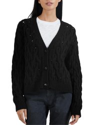 Cotton Cashmere Cable Knit Cardigan - Black