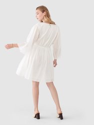 Crinkle Cotton V-Neck Long Sleeve Dress