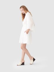 Crinkle Cotton V-Neck Long Sleeve Dress