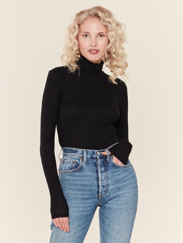 Micromodal Rib Turtleneck Sweater - Black