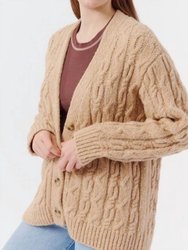 Multicolor Boucle Cable Cardigan In Clay - Clay