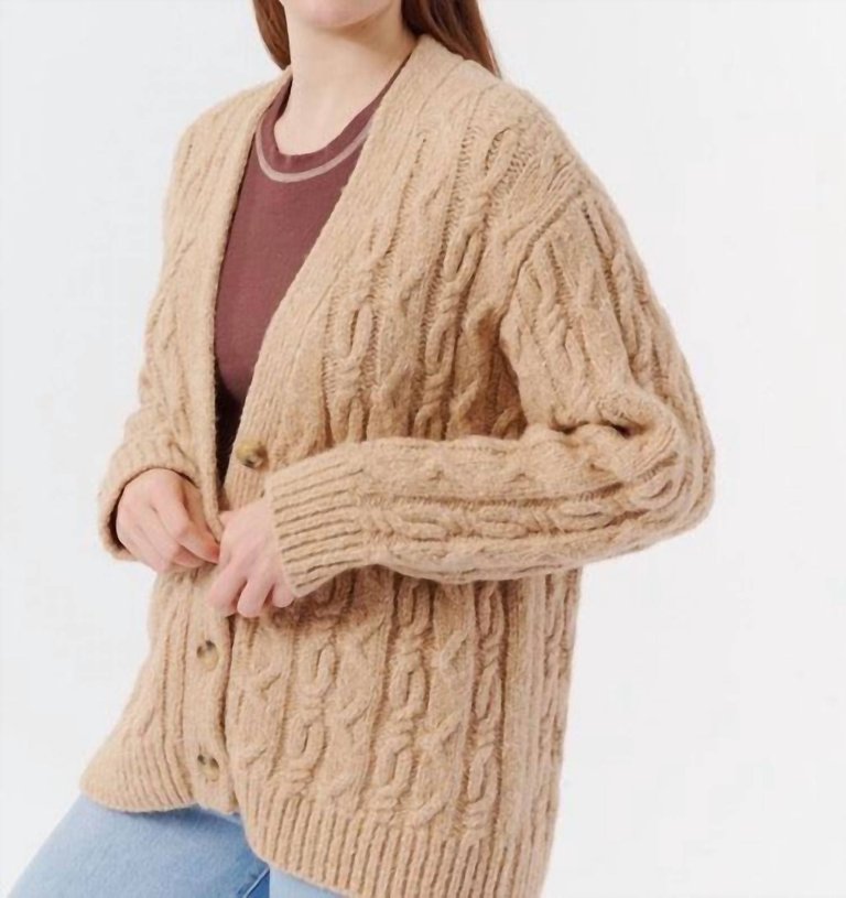 Multicolor Boucle Cable Cardigan In Clay - Clay