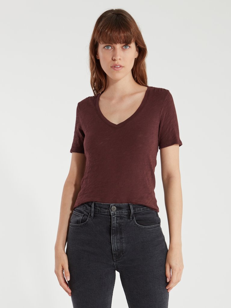 Slub Jersey Short Sleeve V-Neck Tee - Dark Burgundy