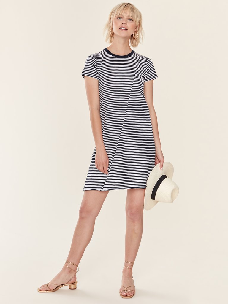 Stripe Jersey Short Sleeve Dress - Navy White Stripe