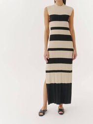 Viscose Variegated Striped Maxi Dress - Linen/Black