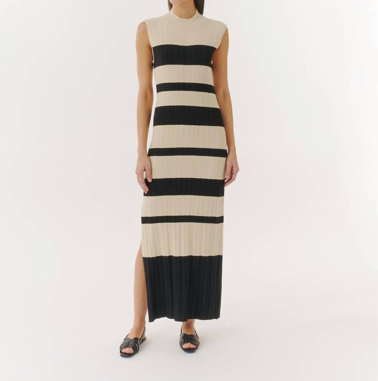 Viscose Variegated Striped Maxi Dress - Linen/Black