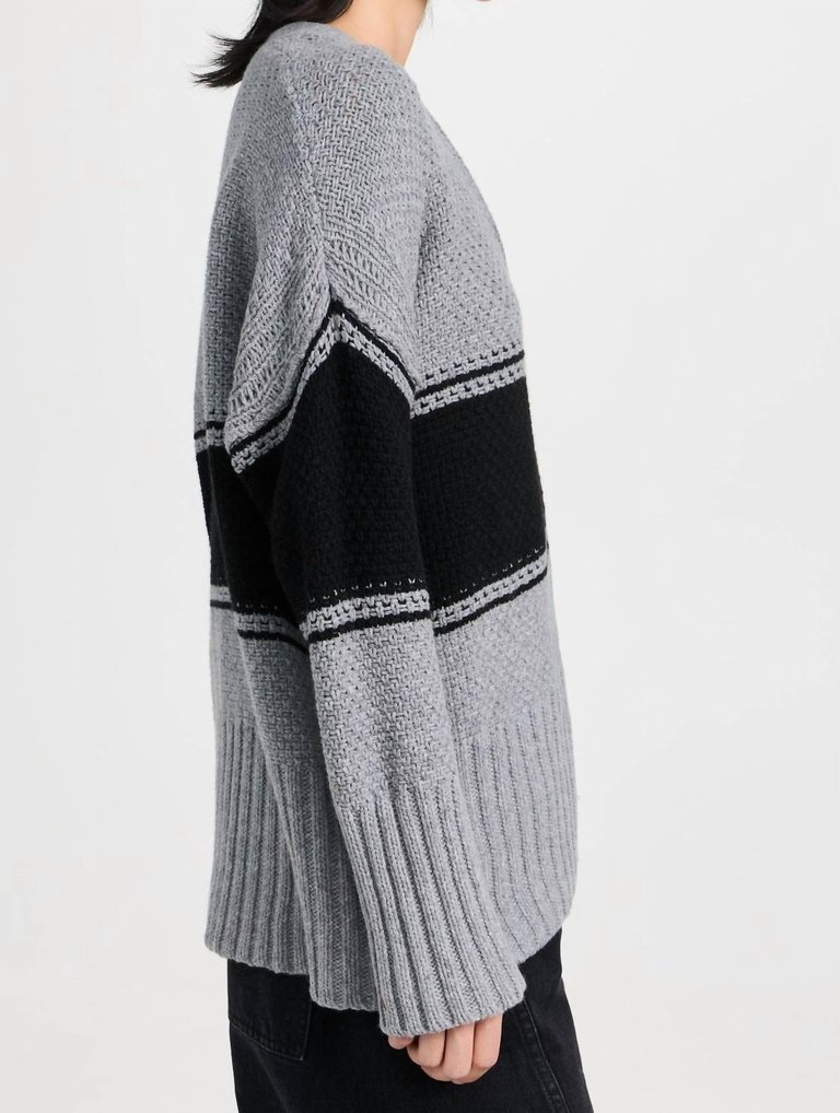 Wool Blend Oversized Cardigan In Cloud Grey/black