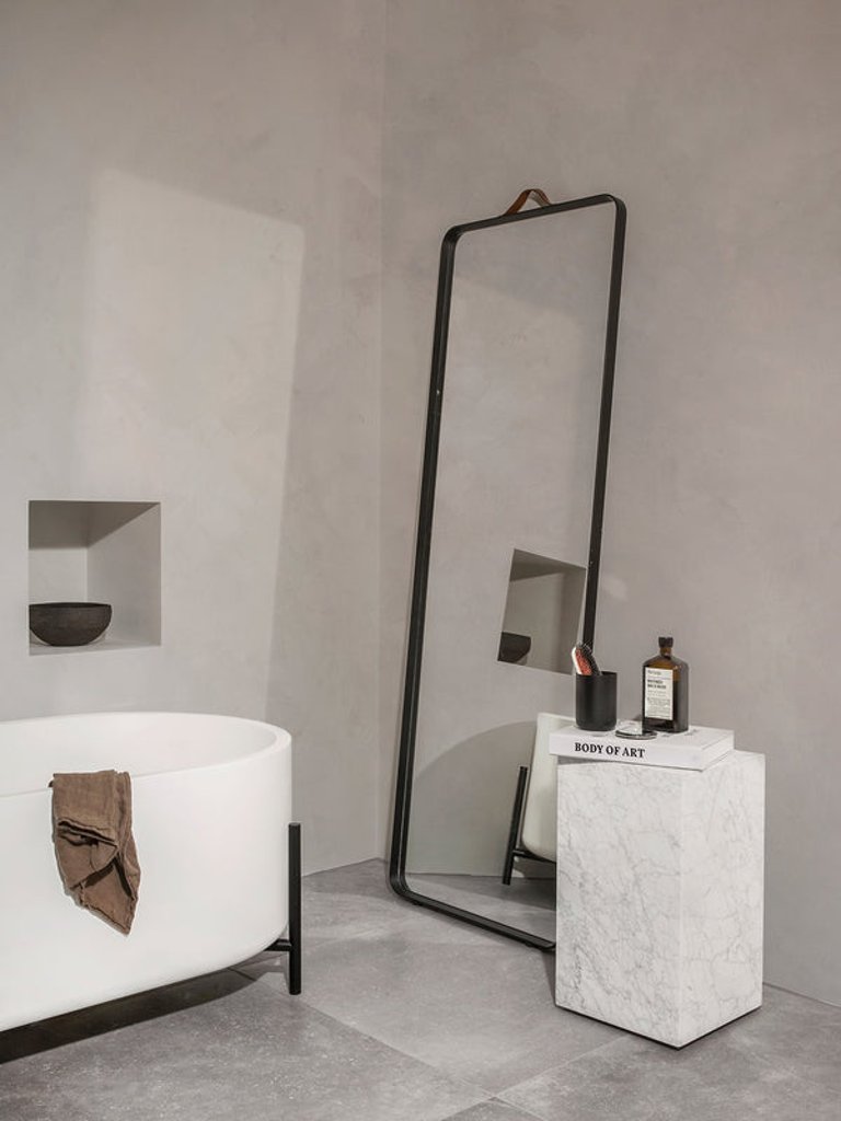 Bath Floor Mirror, Rectangular - Powder Coated Black