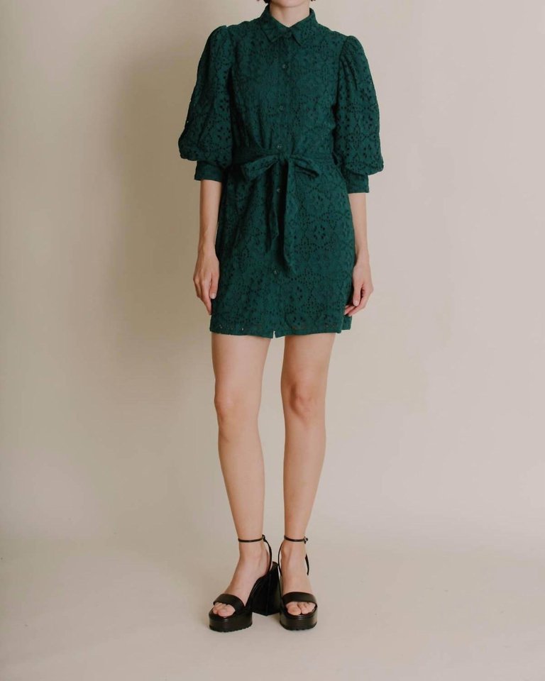 Evergreen Eyelet Dress In Green - Green