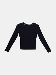 Autumn Cashmere Women's Navy Open Pointelle V w Sleeves Pullover