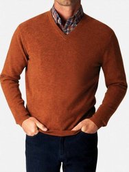 Cashmere V-Neck Pullover Sweater - Spice