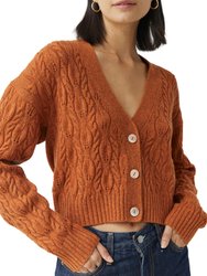 Cropped Cable V-Neck Cardigan - Spice