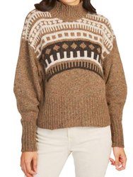 Fair Isle Yoke Mock Cashmere Sweater - Brownie/Neutral