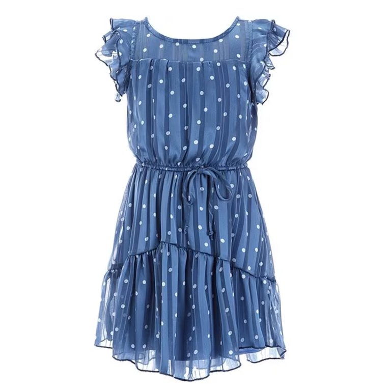 Shadow Stripe Illusion Big Girl Dress - Baby Blue