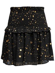 Star Smocked Waist Printed Skirt - Black