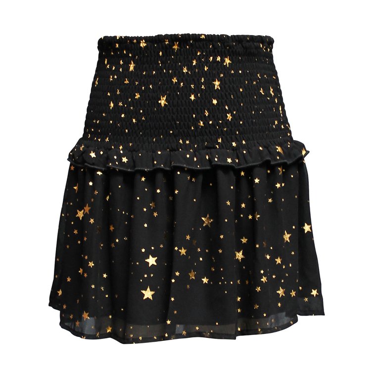 Star Smocked Waist Printed Skirt - Black