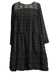 Clip Dot Long Sleeve Shift Dress - Big Girl - Black