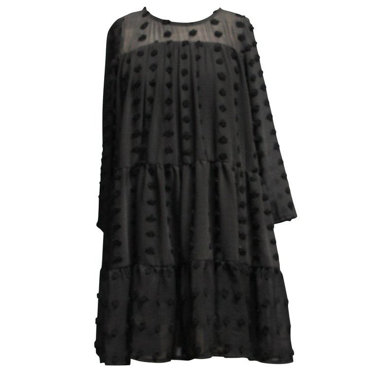 Clip Dot Long Sleeve Shift Dress - Big Girl - Black