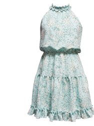Crinkle Chiffon Tiered Dress - Mint
