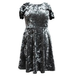 Crushed Velvet Cinched Sleeve Dress - Dark Grey