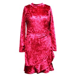 Crushed Velvet Wrap Dress - Ruby Red