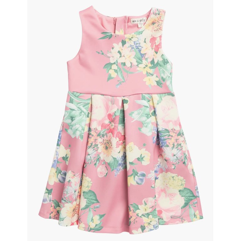 Floral Pleated Party Dress - Pink