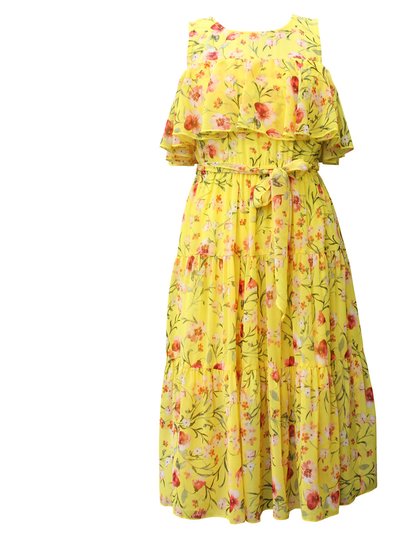 Ava & Yelly Floral Print Ruffle Maxi Dress - Yellow product