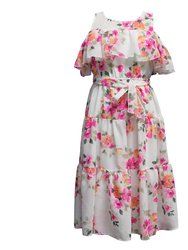 Floral Print Ruffle Maxi Dress - Multi