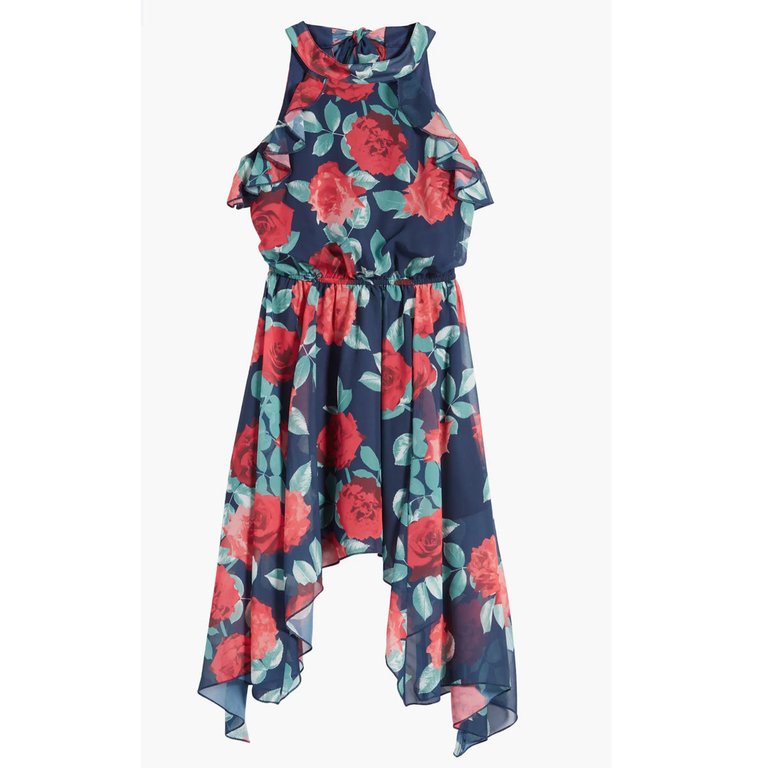 Floral Sleeveless Asymmetric Dress - Multi