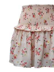 Floral Smocked Waist Printed Skirt - Pink