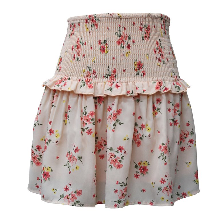 Floral Smocked Waist Printed Skirt - Pink