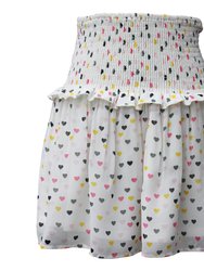 Heart Smocked Waist Printed Skirt - White
