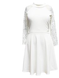 Lace Ponte Skater Dress - Big Girl - Off White