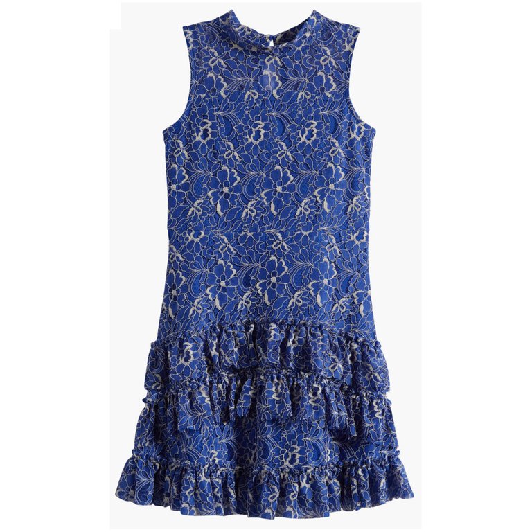 Lace Ruffle Dress - Blue